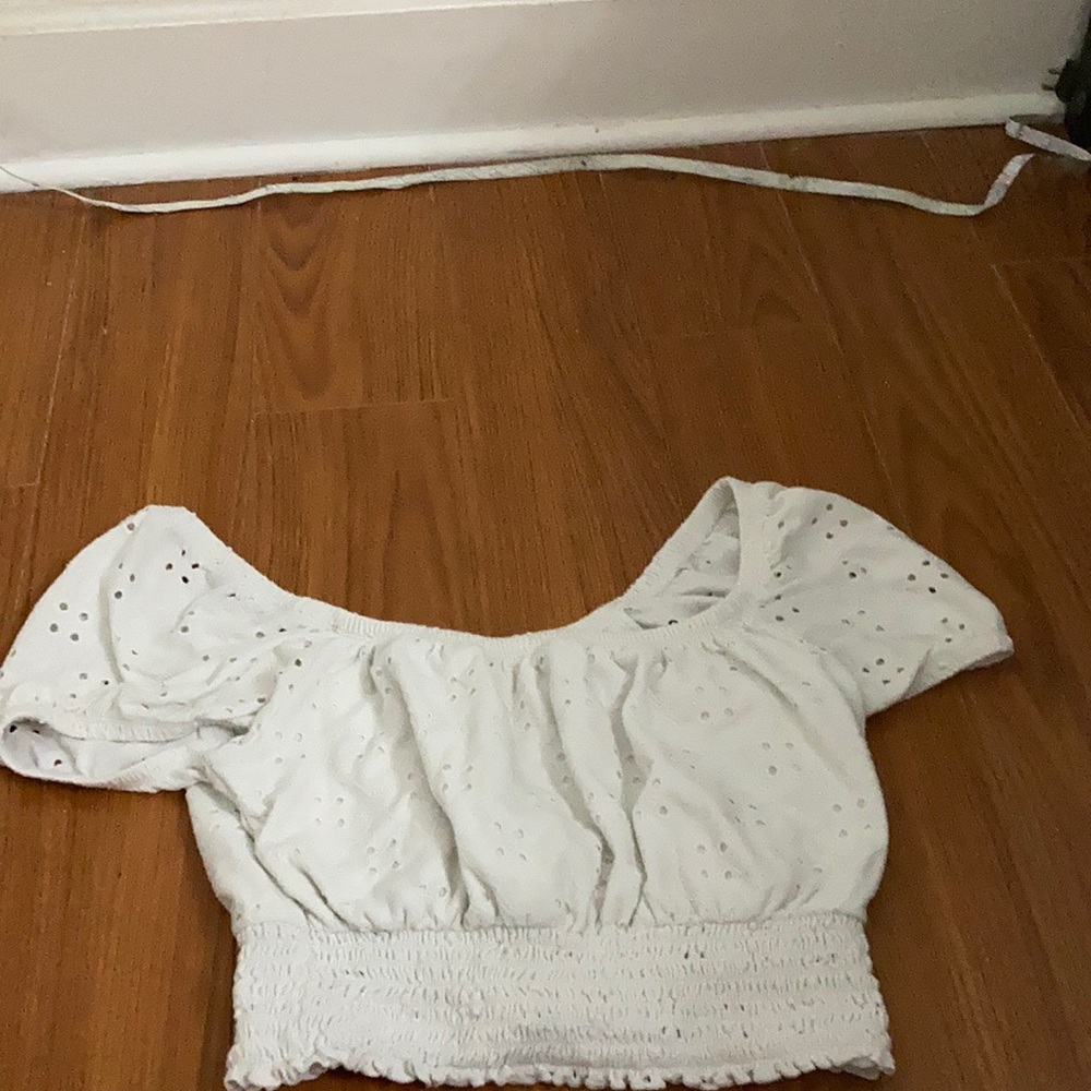 white crop top with holes